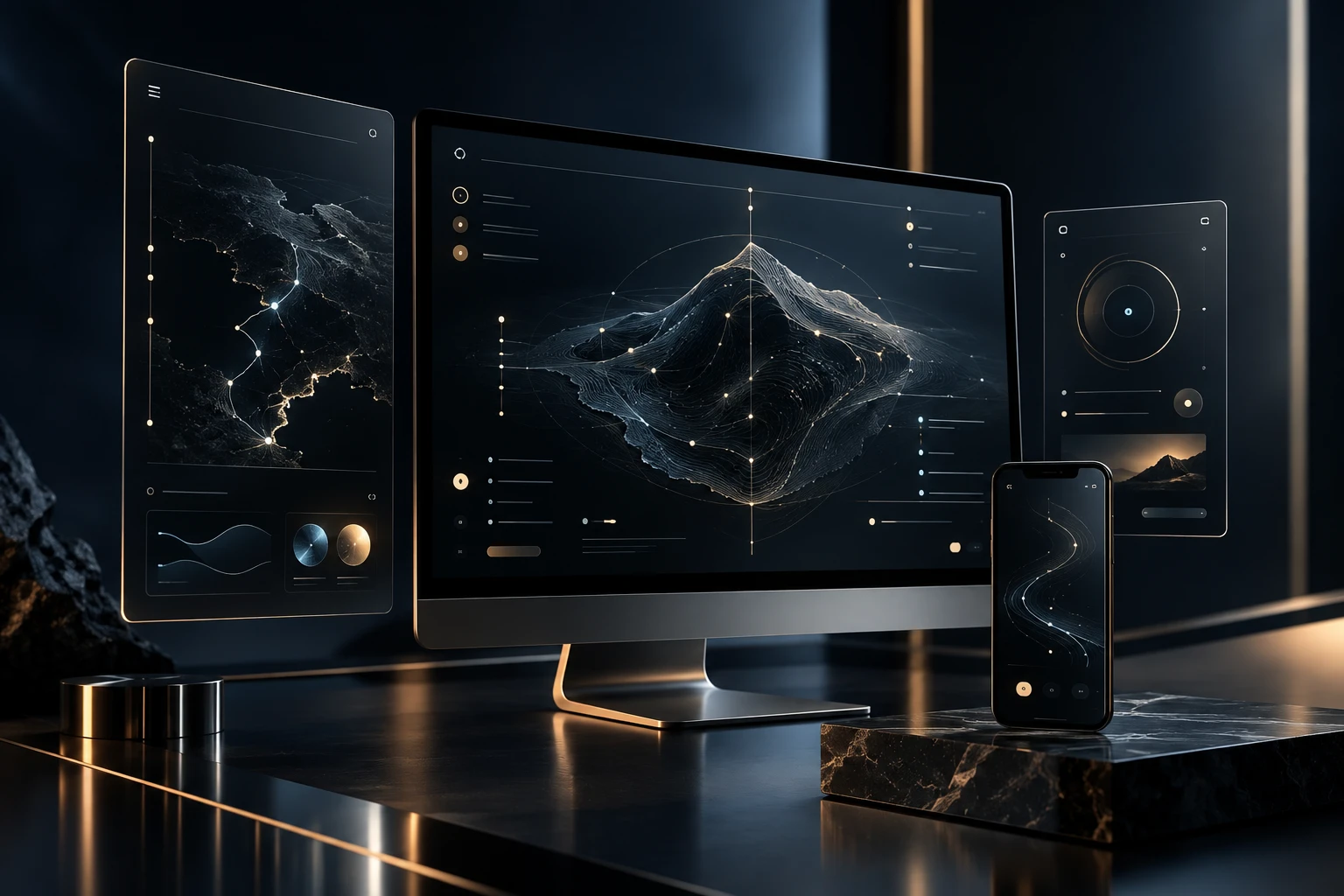 Custom digital interface concept across desktop and mobile